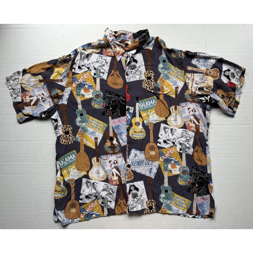 Vintage Reyn Spooner Hawaiian Traditionals XXL Ukulele Aloha Shirt Made Hawaii
